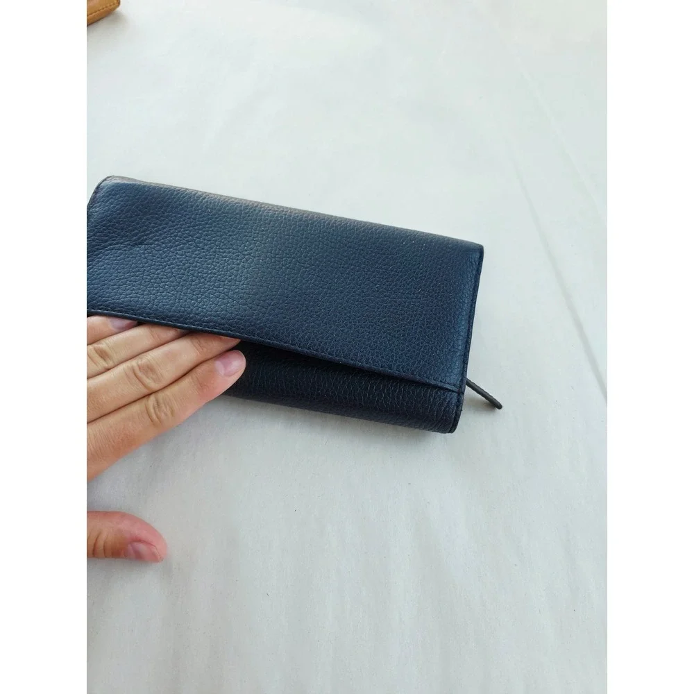 Michael Kors Navy Blue Pebbled Leather Jet Set Wallet 35T3GJSE7L Gold Hardware